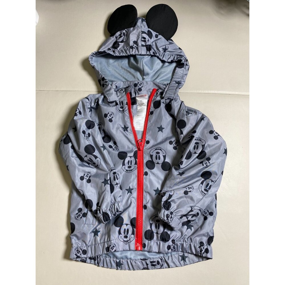 Disney Mickey MouseToddler Hooded Jacket Ears Size 24 Months Gray windbreaker